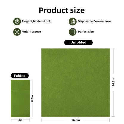 KAMMAK Matcha Green Napkins Disposable with Pocket Cloth Like Dinner Paper Napkins 100 Pack Folded Wedding Reception Napkin Bathroom Guest Hand Towels for Party Decoration (16.5 x 16.5 inch)