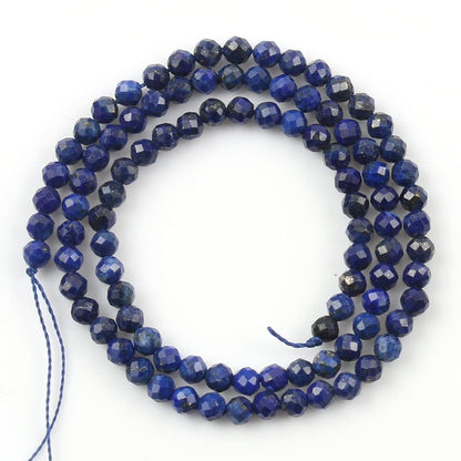 Song Xi 90pcs 4mm Natural Dark Lapis Lazuli Gemstone Beads Faceted Round Loose Stone Beads for Jewelry Making (1 Strand)
