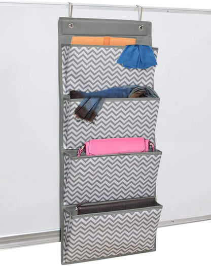 AUVCAS Hanging Wall File Organizer for Office - Over Door Wall Hanging Folder Holder & Classroom Pocket Document Organizer, Paper Mail Storage Rack with 4 Large Pockets,Gary
