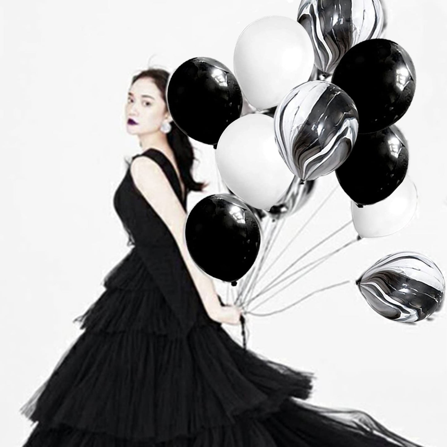 Mayen 50 Pcs 12 Inches Black and White Balloons, Black Marble Balloons, Tie Dye Swirl Balloon, New Years Eve Decorations, Birthday Party Decorations, Black and White Party Supplies