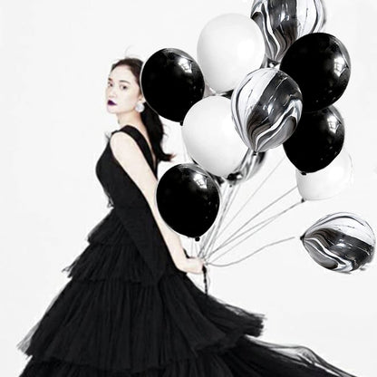 Mayen 50 Pcs 12 Inches Black and White Balloons, Black Marble Balloons, Tie Dye Swirl Balloon, New Years Eve Decorations, Birthday Party Decorations, Black and White Party Supplies