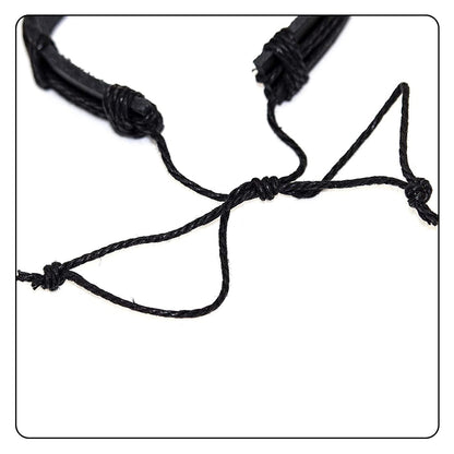 Fusamk Fashion Cross Tag Bangle Adjustable Leather Cuff Wristband Drawstring Rope Bracelet(Brown)