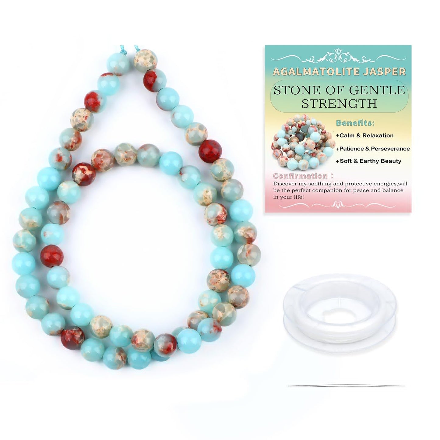 CMBYN Natural Stone Beads Round Genuine Real Stone Beading Strand Loose Gemstones DIY Smooth Bead for Bracelet Necklace Earrings Jewelry Making (Agalmatolite Jasper, 6mm 60 Pieces)