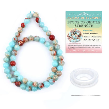 CMBYN Natural Stone Beads Round Genuine Real Stone Beading Strand Loose Gemstones DIY Smooth Bead for Bracelet Necklace Earrings Jewelry Making (Agalmatolite Jasper, 6mm 60 Pieces)