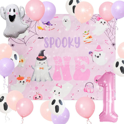 Pink The Spooky One Party Decor Halloween First Boo Day Balloons Ghost Boo Balloons for Pink Halloween Girl First Birthday Party Decorations