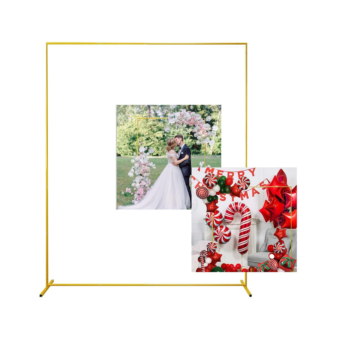 Gold Wedding Arch Backdrop Stand, 6.6FT*5FT Square Balloon and Flower Metal Aluminum Frame for Ceremony, Anniversary, Party, Baby Shower Photo Booth Decoration.