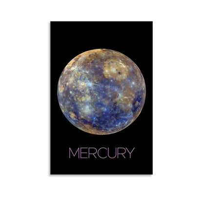 XIAOLOUTINYU Solar System Canvas Wall Art - Mercury Planet Space Poster for Kids Room Bedroom Classroom, STEM Educational Astronomy Decor, Science Gift for Boys Girls Teens, 16x24 Inch Unframed