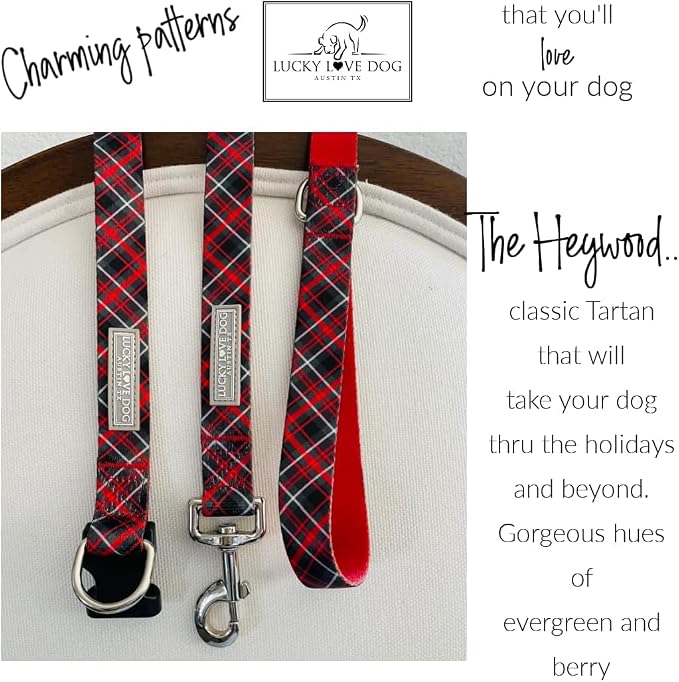Lucky Love Dog Martingale Dog Collar & Leash - Adjustable, No-Slip, Durable, Comfortable, Soft Webbing, & Stylish Patterned Collar & Leash Set for Male and Female Dogs - Heywood Combo, Medium