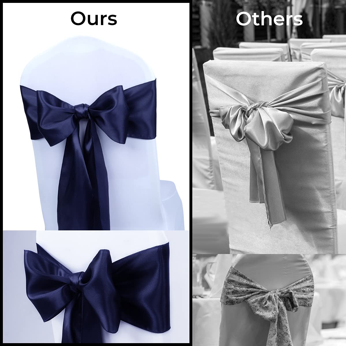 Satin Chair Sashes Ties - Babenest Upgraded 50 pcs Chair Ribbons Bows for Wedding Banquet Party Christmas Baby Shower Events Decoration (Navy Blue)
