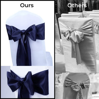 Satin Chair Sashes Ties - Babenest Upgraded 50 pcs Chair Ribbons Bows for Wedding Banquet Party Christmas Baby Shower Events Decoration (Navy Blue)