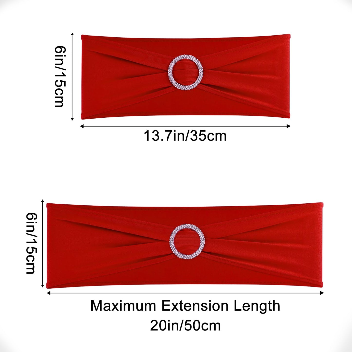 BOUBONI Red Chair Sashes 50 Pack Spandex Stretch Chair Band Sashes with Buckles for Folding Chairs Wedding Party Reception Baby Shower Events Banquet Decorations