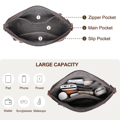 COOLCY Genuine Leather Crossbody Bags for Women Purses and Handbags for Ladies with Multiple Pockets Shoulder Satchel Bag