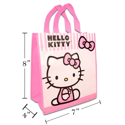 Hello Kitty Party Favor Bags Set - 6 Pack Reusable Hello Kitty Party Goodie Bag Totes Plus Stickers Tattoos More | Sanrio Birthday Party Supplies Bundle