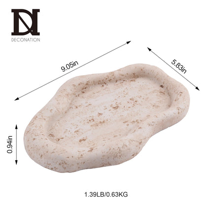 Cloud-Shaped Resin Jewelry Tray, Beige Travertine Vanity Tray for Bathroom Countertop, Trinket Candle Dish, Perfume Holder, Decorative Ottoman Tray for Home Decor Coffee Table Dresser