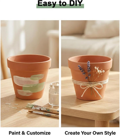 Riseuvo 5 Inch Terra Cotta Pots with Saucer - 6 Pack Clay Flower Pots with Drainage, Great for Plants, Crafts, Wedding Favor (5 inch)