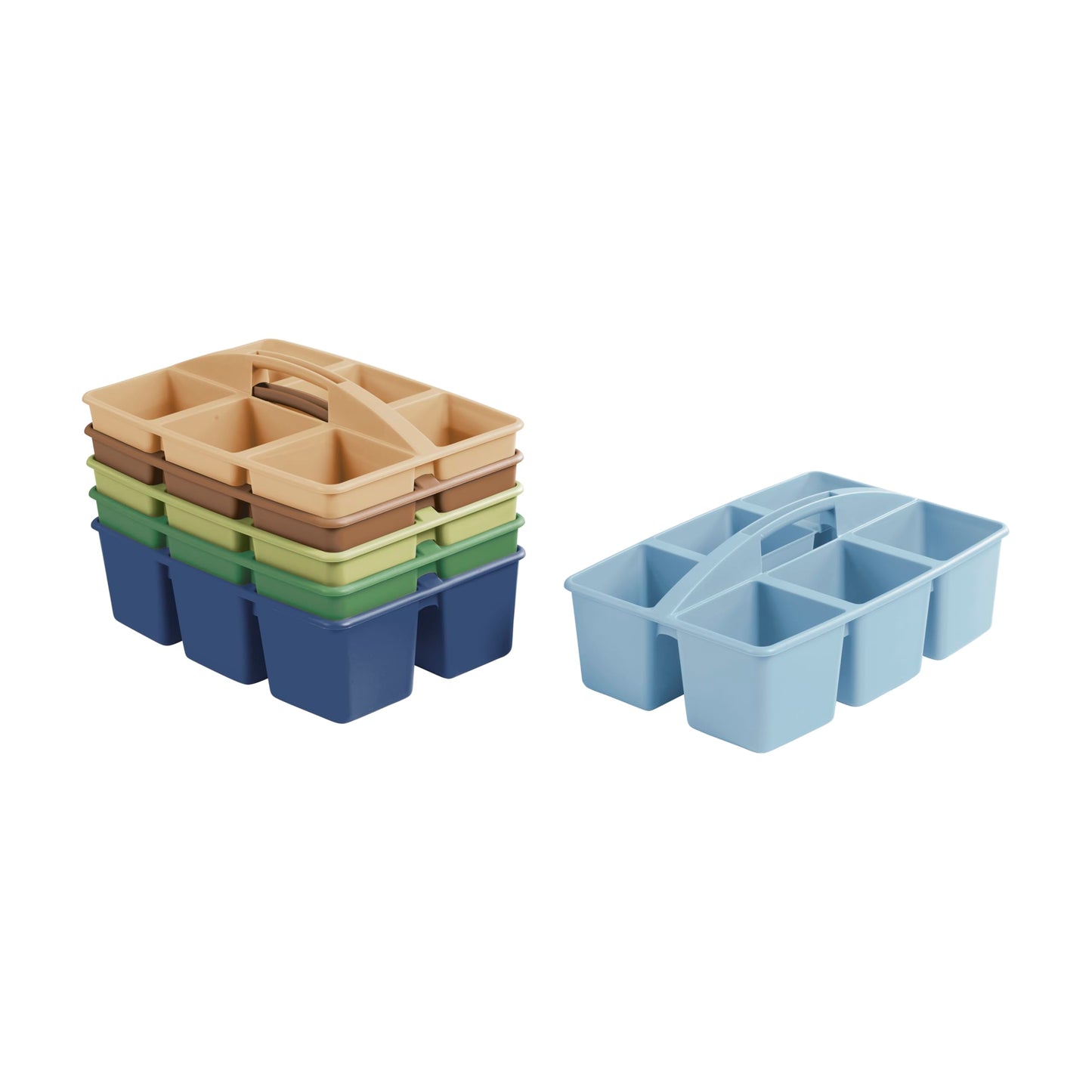 ECR4Kids 6-Compartment Large Plastic Caddy, Multipurpose Organization, Earthtone, 6-Pack