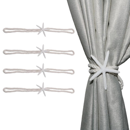 Starfish Curtain Tiebacks - Hand-Woven Rope Tiebacks for Indoor & Outdoor Decor, Perfect for Coastal Bedroom Curtains & Living Room Window Decor(4PCS)