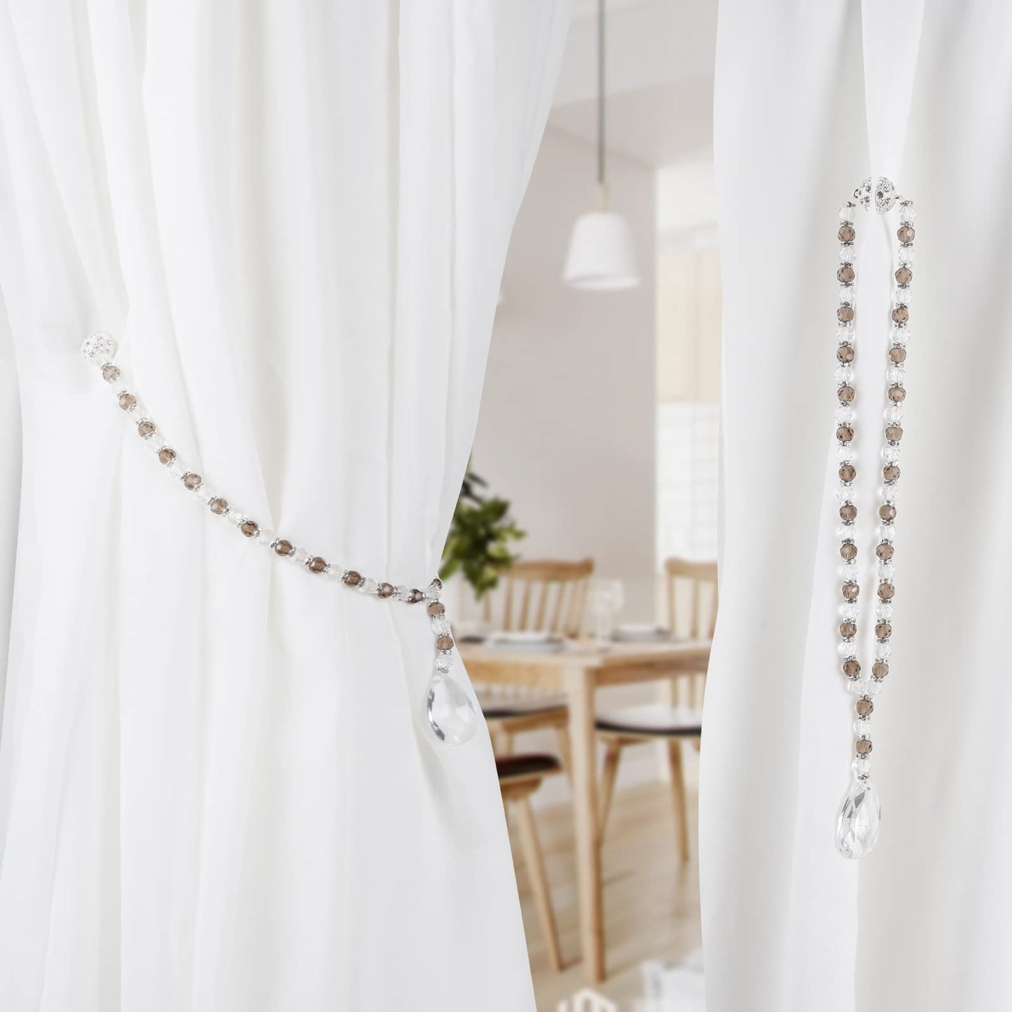 SUQ I OME 1 Pair of Luxury Crystal Beaded Magnetic Curtain Tieback and Holdback Curtain Clips Curtain Buckle Curtain Holder Blingbling Curtain Holdbacks for Drapes,Gray