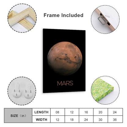 Solar System Planets Canvas Wall Art - Mars Planet Space Poster for Kids Room Bedroom Classroom, STEM Educational Astronomy Decor, Science Gift for Boys Girls, 16x24 Inch Framed