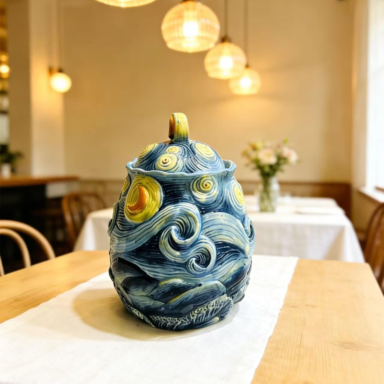 FORLONG Ceramic Hand-Painted Starry Sky Sealed Jar,Food Storage Containers with Lids, Home Kitchen Countertop Decorative(64 ounces)