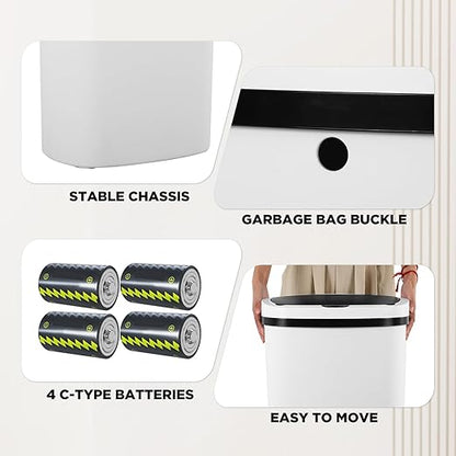 PayLessHere | 13 Gallon Plastic Trash Can | White | Automatic Touchless Lid with Motion Sensor | Kitchen Garbage Can with Waterproof Design | for Home, Office, Bathroom | Pack of 3