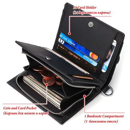 gzcz Mens Wallets with Chain Genuine Leather Bifold Wallet for Mens Rfid Blocking Mens Purse With Credit Card (Black)