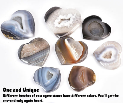 JIC Gem Large Heart Crystal Agate Geode Druzy Palm Worry Stone Reiki Crystals and Healing Stones 3.1-3.5"(80-90mm)