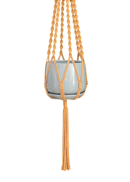 6 Legs Macrame Natural Brown Cotton Plant Hanger & Holder and Metal Ring, 51-inches Length (Without The White Pot and Plant) (Brown)