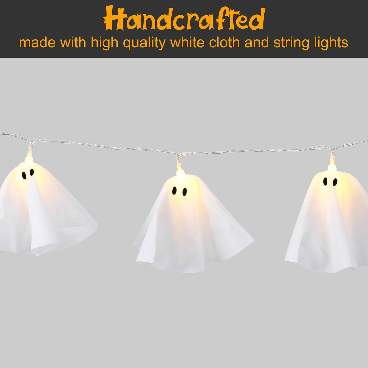 Halloween Decoration-Light Up Ghost Garland-Handmade Ghost Lights Banner for Home Party Fireplace Mantle Windows Decor