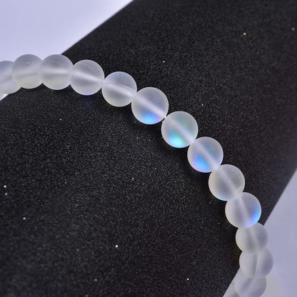 Asingeloo 60PCS 6mm Natural Mystic Aura Quartz Gemstone Frosted Matte Titanium Opalite White Rainbow Round Loose Beads 15 inch Full Strand