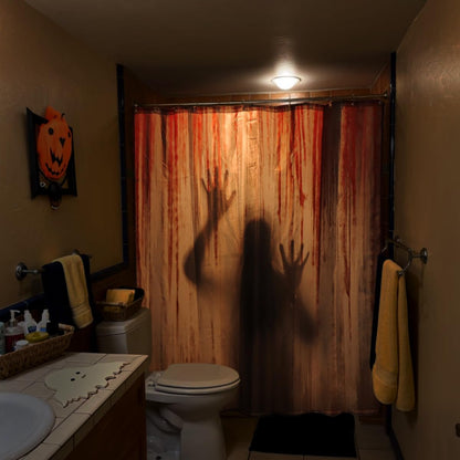 Halloween Shower Curtain Set: Spooky Female Blood Ghost Shadow Halloween Bathroom Shower Curtain with Hook, Bloody Handprint Haunted House Fabric Shower Curtain for Bathroom Decorations Indoor