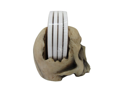 DWK Decorative Skull Holder with Drink Absorbent Coasters | 4 Piece Coasters for Drinks Absorbent with Holder Set | Goth Kitchen Accessories and Skull Bar Decor - 5"…