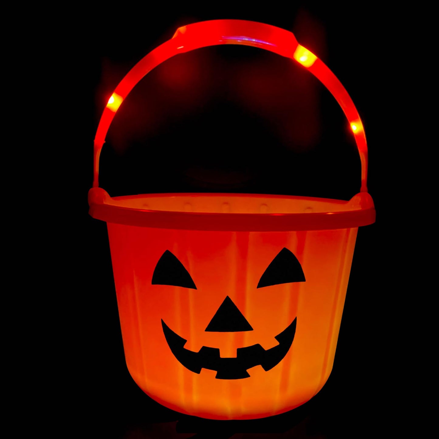 GIFTEXPRESS Light Up Halloween Pumpkin Bucket - Plastic Jack O Lantern w/Glow in The Dark Handles & 3 LED Lights - Trick Or Treat Candy Basket & Cauldron Decoration Pail for Kids