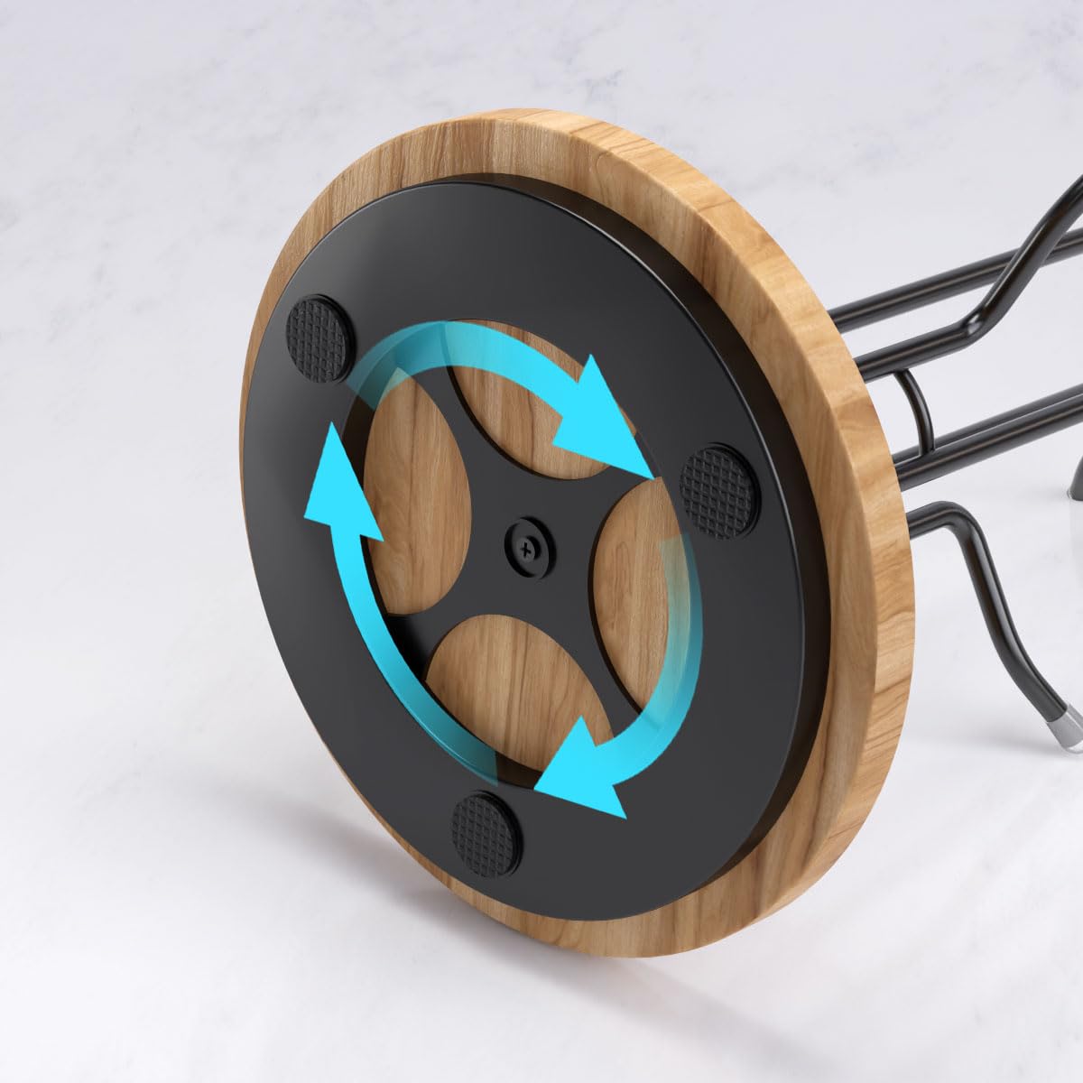 BTWDAEX Counter Coffee Mug Holder with 6 Hooks, 360° Rotating Mug Tree for Large Cups, Kitchen Counter Decor Metal Coffee Cup Rack Stand for Countertop with Stable Wooden Base