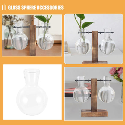 DRESSOOS 3pcs Glass Hydroponics Vase with Wooden Stand, High Borosilicate Plant Propagation Station for Desktop Terrarium and Home Garden Décor