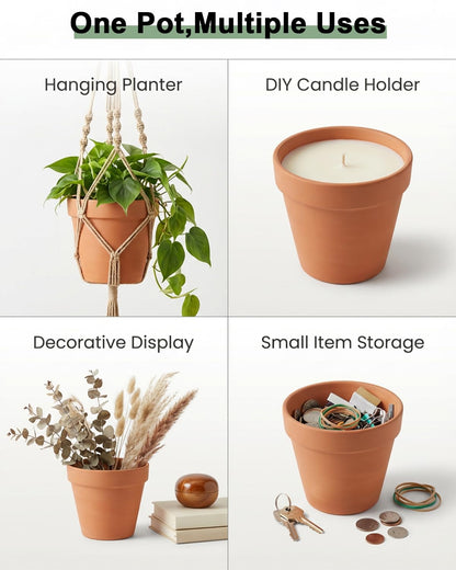 Riseuvo 6 Inch Terracotta Pots with Saucers – 4 Pack Medium Clay Flower Pots with Drainage Hole，Clay Pot for Succulents, Cactus and Indoor Plants, Wedding Favors