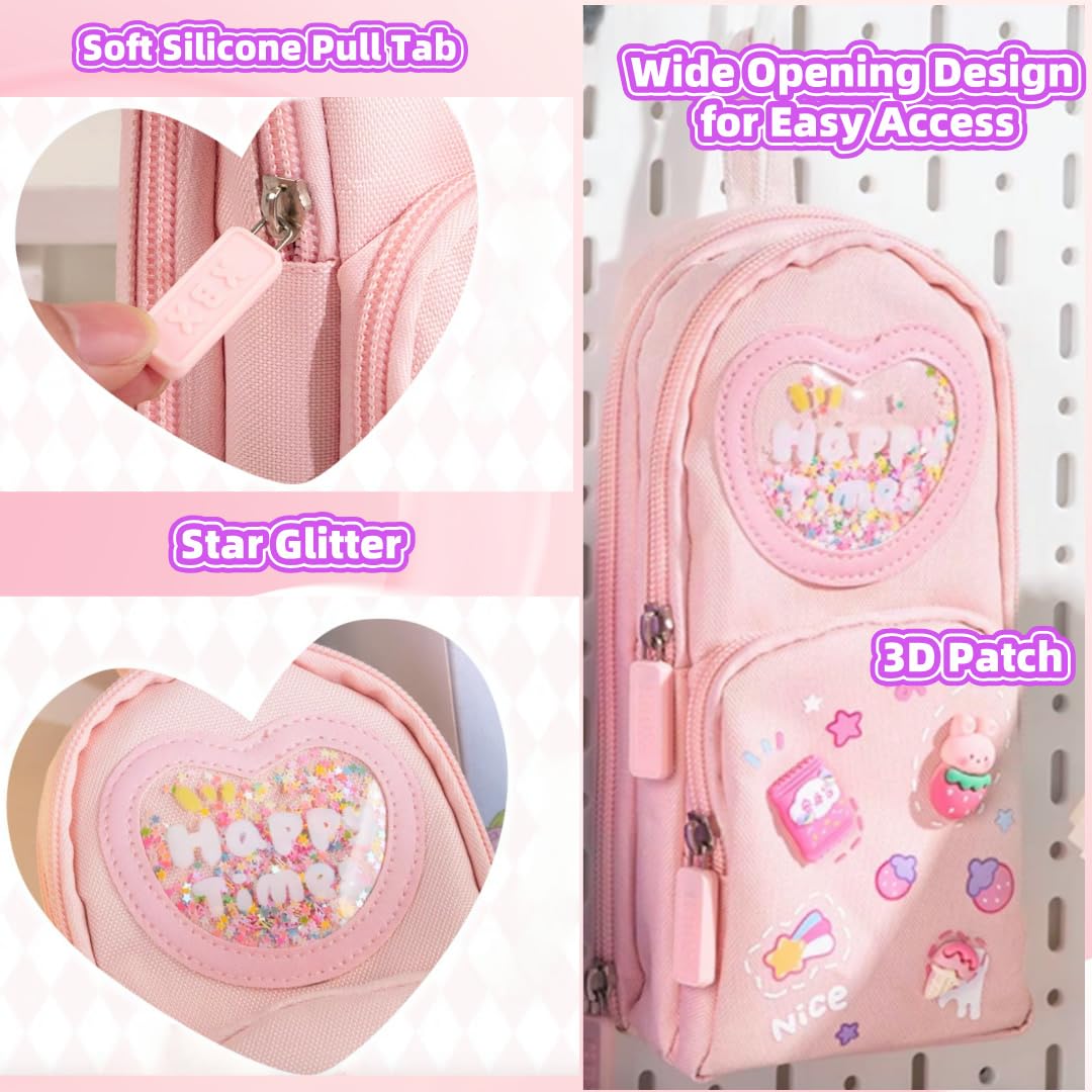 Fiaoudm Large Capacity Kawaii Pink Pencil Case & Pencil Pouch – Cute 3-Compartment Stationery Organizer for School Supplies, Office, and Travel | Ideal Gift for Girls and Art Lovers