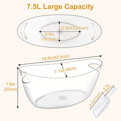 7.5L Ice Buckets for Parties 2 Pcs, Upgraded Thickened Acrylic Ice Bucket Set with 2 Scoops,Large Clear Beverage Tub, Champagne Bucket and Drink Bucket for Wine,Beer,Cocktails and Mimosa Bar Supplies