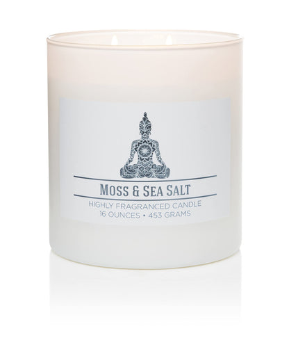 Carolina Moss & Sea Salt Scented Candle, 16 oz Wellness Relaxing Aromatherapy Candle, 2 Wick White Jar Soy Blend Wax, Candles for Home, 60H Burn - Made in The USA