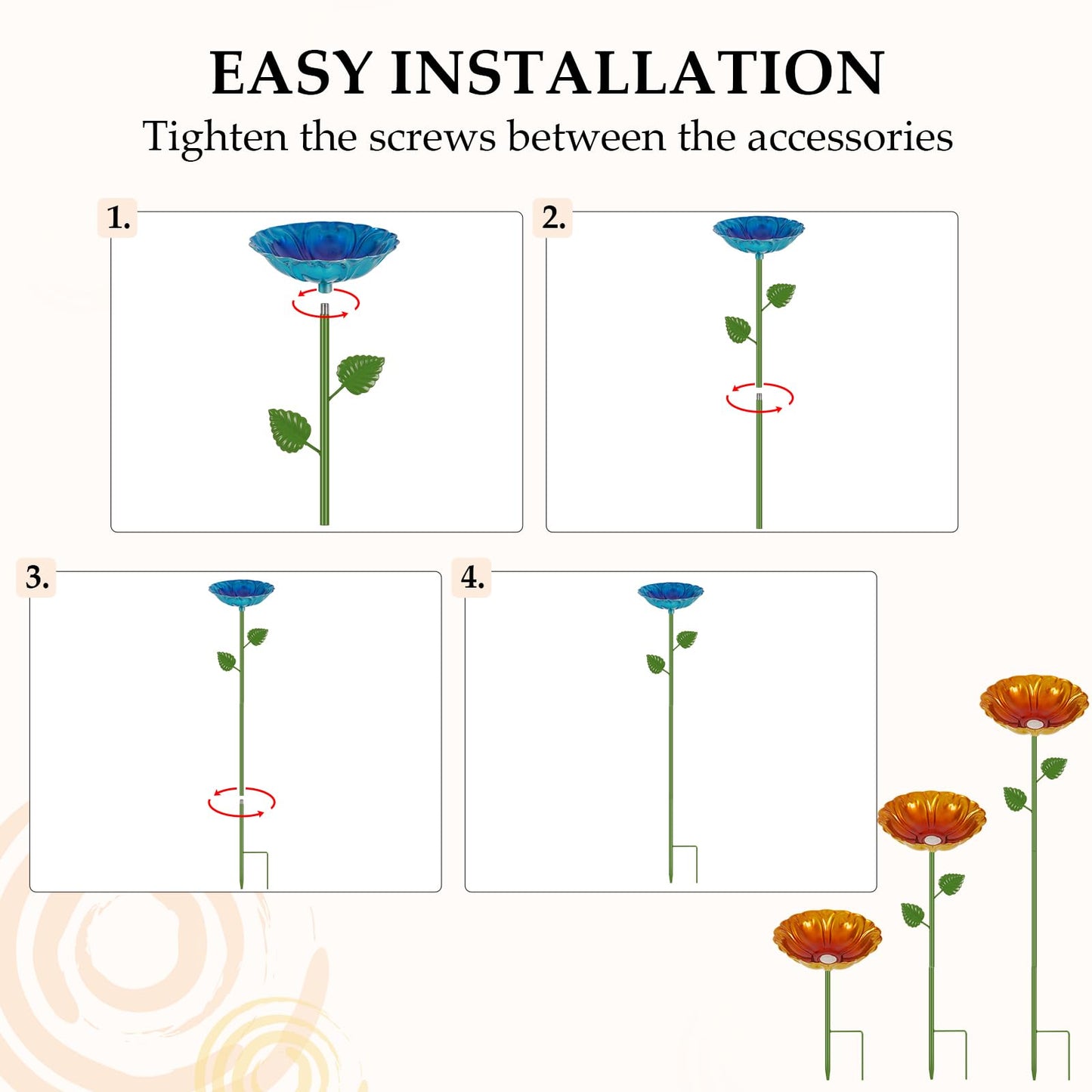 Bee Watering Station | 4 Pack Bee Baths for Garden | Metal Flowers Decorative Garden Stakes | Butterfly Feeder for Outside Garden Yard Decor (Red,Green,Blue,Yellow)