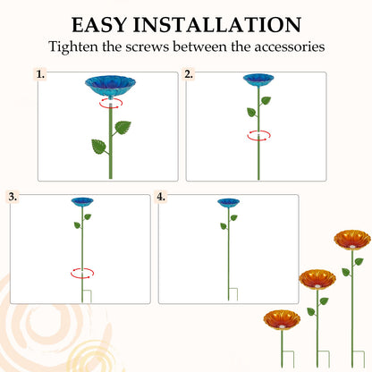 Retyion Bee Watering Station | 2 Pack Bee Baths for Garden | Metal Flowers Decorative Garden Stakes | Butterfly Feeder for Outside Garden Yard Decor (Blue,Yellow)