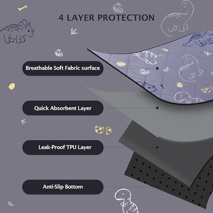 IEUUMLER Washable Pee Pads for Dogs, 2 Pack Non-Slip & Waterproof Whelping Pad, Reusable Puppy Potty Training With Fast Absorbent for Playpen EU007 (Gray Dinosaur, 30"X34"-2pcs)
