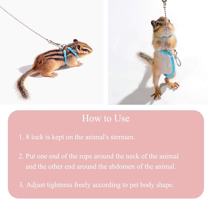 Adjustable Leash Harness with Bell for Rat Mouse Squirrel Guinea Pig Walking Training (Pink)