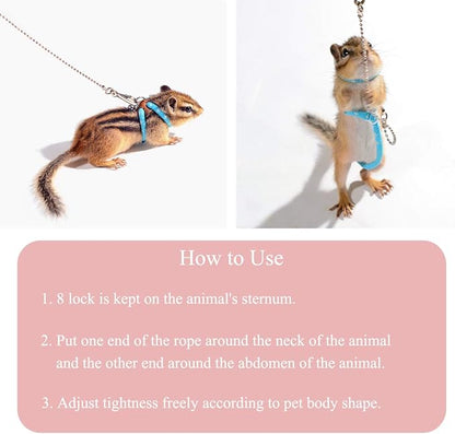 Adjustable Leash Harness with Bell for Rat Mouse Squirrel Guinea Pig Walking Training (Blue)