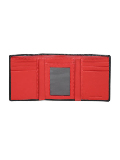 muzaf Trifold Premium Leather Wallet for Men with RFID Blocking (Black Red)