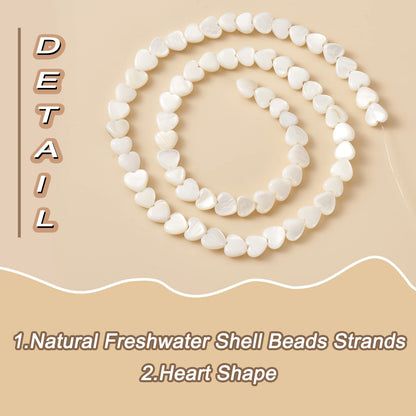 Fashewelry 62pcs Heart Freshwater Shell Beads 6mm Tiny White Heart Shell Charm Seashell Summer Beach Beads for DIY Crafts Valentines Day Necklace Bracelet Earring Jewelry Making Supplies