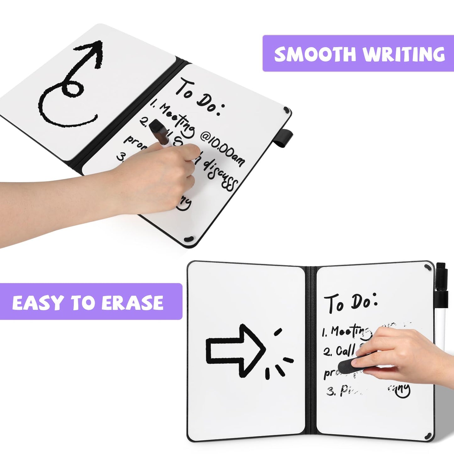 AGM Portable White Board Dry Erase, Double Sided Folding Whiteboards with Pen, Small Dry Erase Board for Study, Meeting, Doodling, Planning, Purple