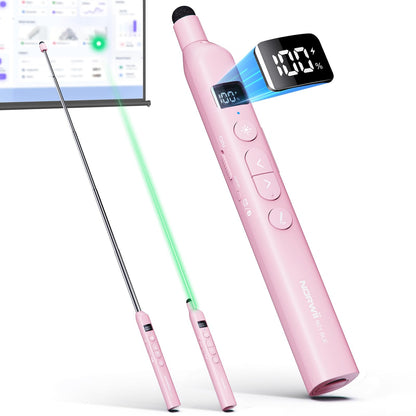 Norwii N21 Bluetooth Presentation Clicker with Telescopic Teaching Pointer, Presentation Remote with Retractable Stick for PowerPiont, Wireless Presenter, Slide Advancer - Pink