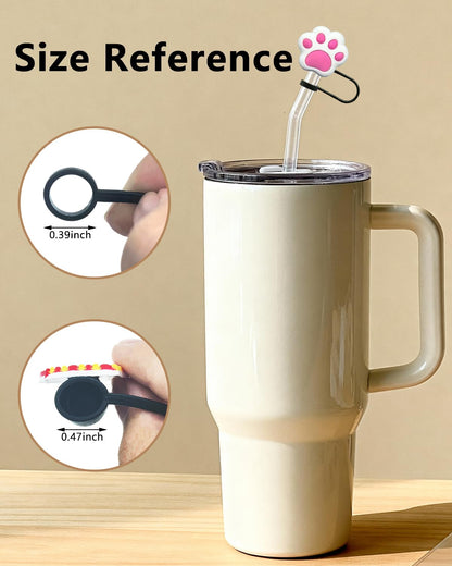 Cute Straw Toppers, 30 60 Pcs Lovely Cute Cover Cap, 10mm Silicone Straws Covers Cap Compatible for Stanley Cup, Funny Reusable Straws Toppers for Tumbler Cup Accessories Gifts (30)