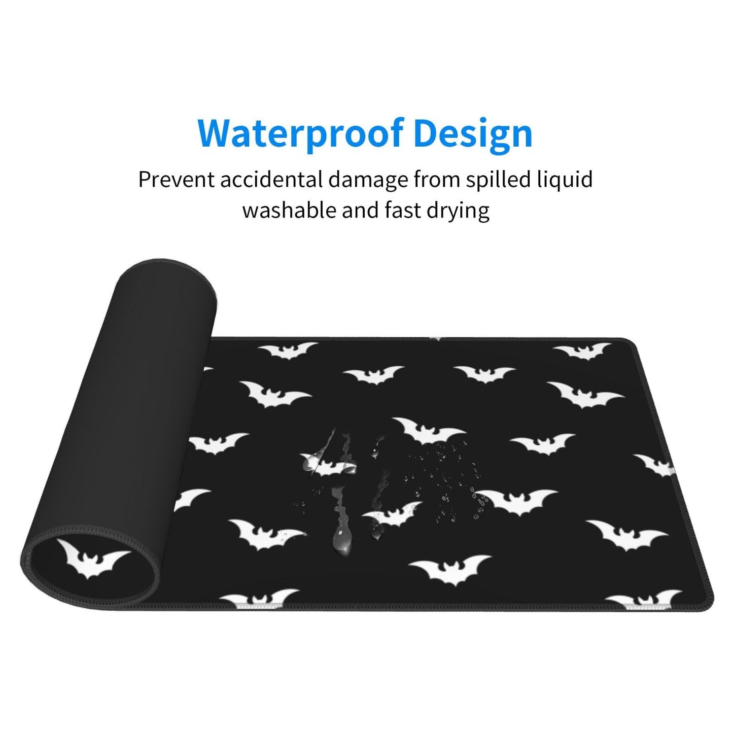Extended Gaming Mouse Pad with Stitched Edges, Black White Halloween Bats Large Desk pad Long XL Keyboard and Mouse Pad Desk Mat for Gaming Office & Home, 31.5x11.8 in